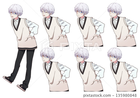Cute boy facial expression set in casual clothes 135980848
