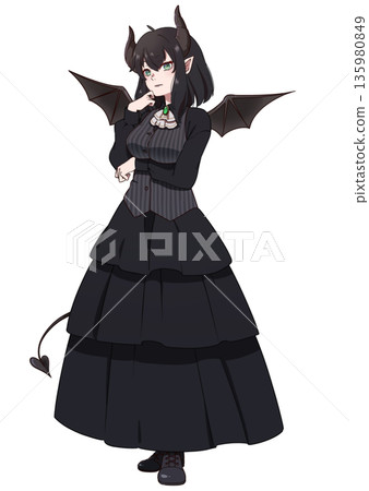 A girl with devil wings, tail and horns 135980849