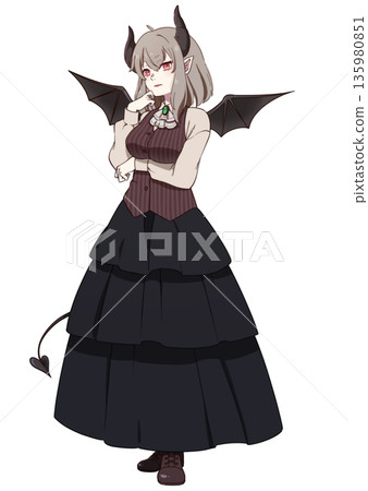 一個長著惡魔翅膀、尾巴和角的女孩 135980851