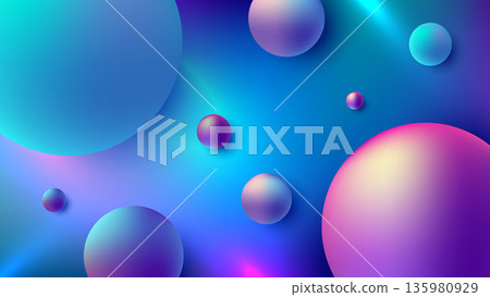 vibrant 3D abstract background glowing neon spheres in purple, pink, and blue floating in a fluid gradient space. tech event banners vibrant 3D abstract background glowing neon spheres in purple, pink, and blue floating in a fluid gradient space. tech event banners 135980929