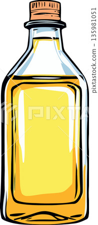 Glass bottle containing fresh vegetable cooking oil Glass bottle containing fresh vegetable cooking oil 135981051