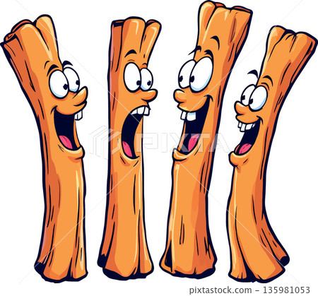 Four funny cartoon french fries characters showing different expressions 135981053