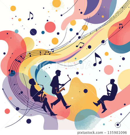 Saxophonists playing music with colorful abstract background Saxophonists playing music with colorful abstract background 135981096