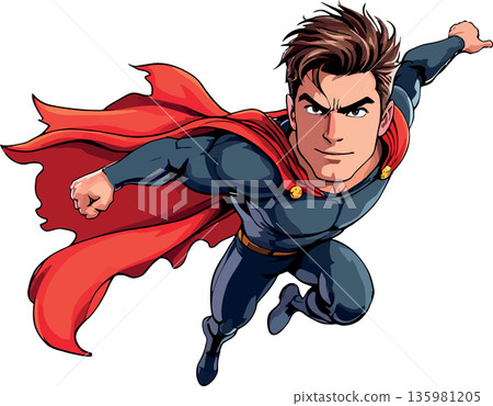 Vsai heroic superhero soaring through the sky 135981205