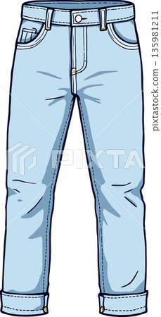 Light blue jeans with cuffed hem showing front view 135981211