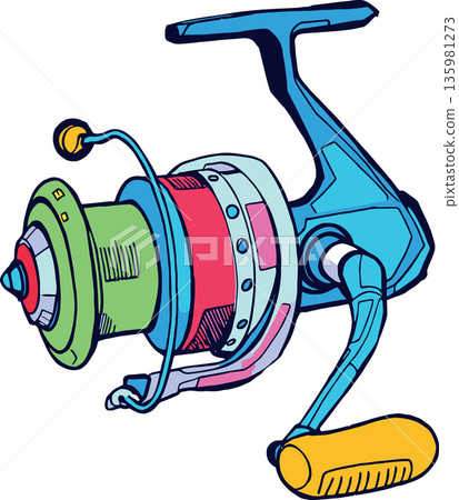 Colorful fishing reel illustration for fishing and recreation activities 135981273