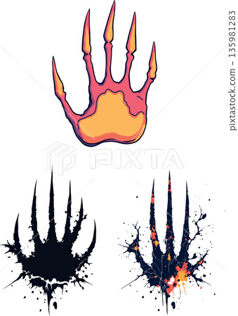 Monster claws showing sharp nails for halloween decoration or tattoo design Monster claws showing sharp nails for halloween decoration or tattoo design 135981283