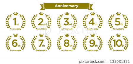 Golden laurel wreath and crown anniversary logo 1st to 10th Golden laurel wreath and crown anniversary logo 1st to 10th 135981321