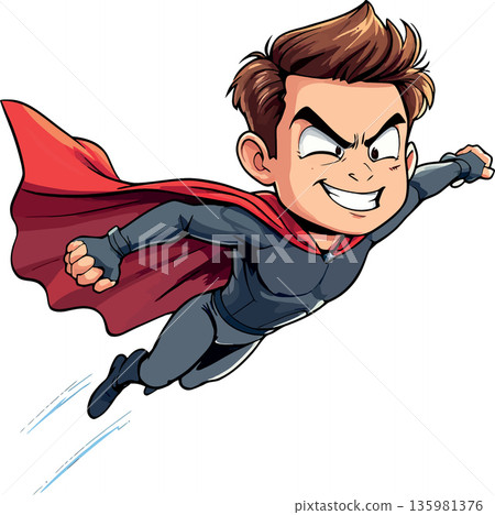 Vsai young superhero boy flying and wearing a cape and gloves Vsai young superhero boy flying and wearing a cape and gloves 135981376