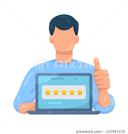 Illustration of Customer Giving Five-Star Rating 135981578