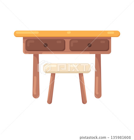 Illustration of table with stool 135981608