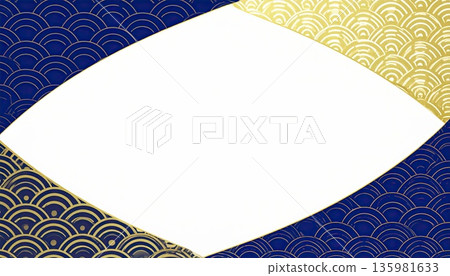 AI Image: Blue, white, and gold Japanese paper background material 135981633