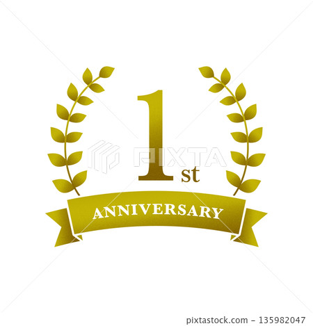 Golden Gradient Laurel Wreath and Ribbon Anniversary 1st 135982047