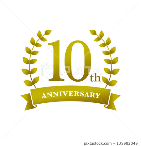 金色漸層月桂花環和緞帶 10週年紀念 135982049