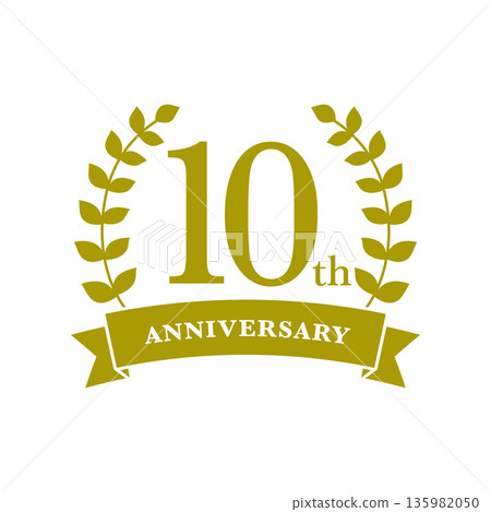 金色月桂花環和絲帶,十週年紀念 金色月桂花環和絲帶,十週年紀念 135982050