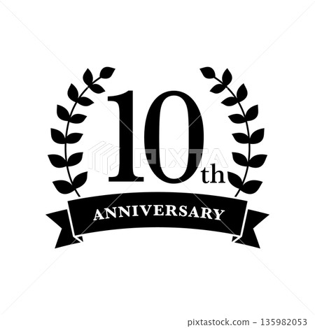 月桂花環和絲帶週年紀念標誌單色10週年 月桂花環和絲帶週年紀念標誌單色10週年 135982053