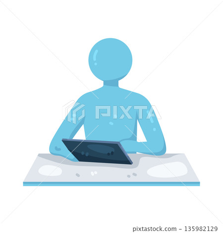 Illustration of Person Working on a Laptop at a Desk 135982129