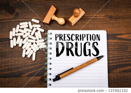 Prescription Drugs Concept With Capsules Notebook And Pen 135982182