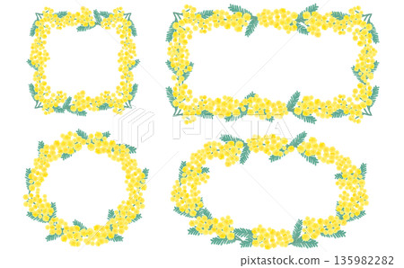 Hand-drawn mimosa simple round and square frame set 135982282