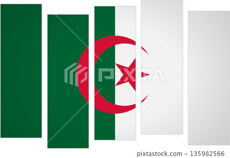 Flag of Algeria. Flag with a design featuring vertical panels in a modular perspective Flag of Algeria. Flag with a design featuring vertical panels in a modular perspective 135982566