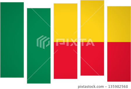 Flag of Benin. Flag with a design featuring vertical panels in a modular perspective 135982568