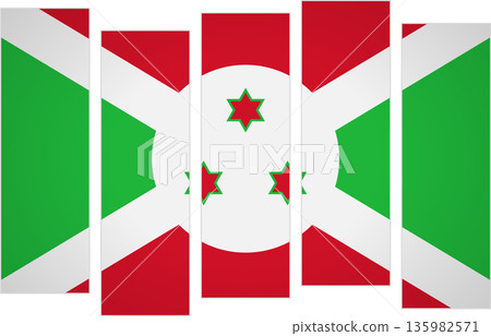 Flag of Burundi. Flag with a design featuring vertical panels in a modular perspective Flag of Burundi. Flag with a design featuring vertical panels in a modular perspective 135982571