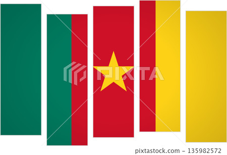 Flag of Cameroon. Flag with a design featuring vertical panels in a modular perspective 135982572