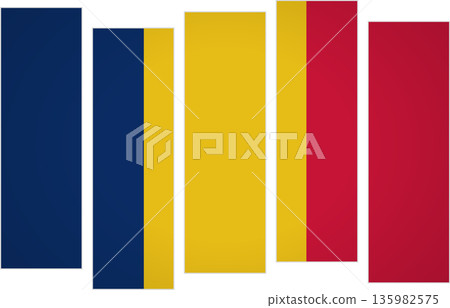 Flag of Chad. Flag with a design featuring vertical panels in a modular perspective 135982575