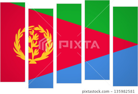 Flag of Eritrea. Flag with a design featuring vertical panels in a modular perspective 135982581