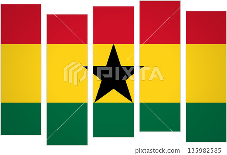 Flag of Ghana. Flag with a design featuring vertical panels in a modular perspective Flag of Ghana. Flag with a design featuring vertical panels in a modular perspective 135982585