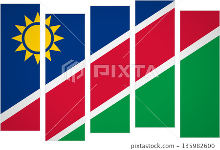 Flag of Namibia. Flag with a design featuring vertical panels in a modular perspective Flag of Namibia. Flag with a design featuring vertical panels in a modular perspective 135982600