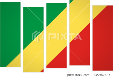 Flag of Republic Of The Congo. Flag with a design featuring vertical panels in a modular perspective Flag of Republic Of The Congo. Flag with a design featuring vertical panels in a modular perspective 135982603