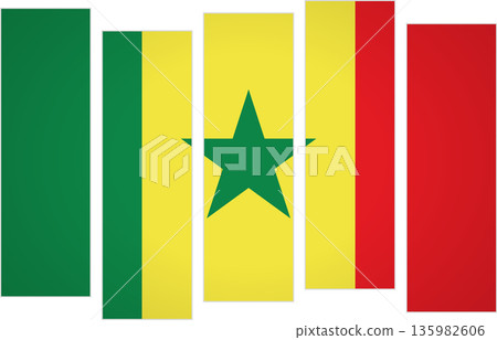 Flag of Senegal. Flag with a design featuring vertical panels in a modular perspective Flag of Senegal. Flag with a design featuring vertical panels in a modular perspective 135982606