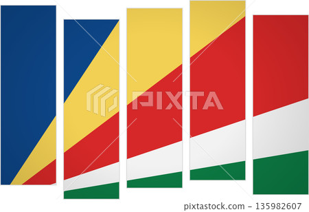 Flag of Seychelles. Flag with a design featuring vertical panels in a modular perspective 135982607