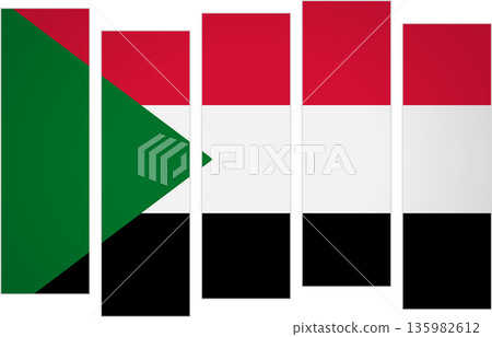 Flag of Sudan. Flag with a design featuring vertical panels in a modular perspective Flag of Sudan. Flag with a design featuring vertical panels in a modular perspective 135982612