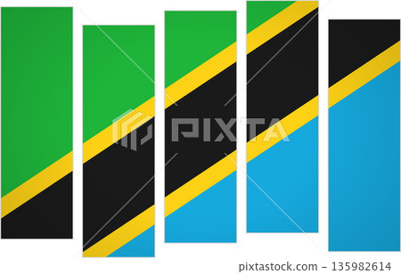 Flag of Tanzania. Flag with a design featuring vertical panels in a modular perspective 135982614