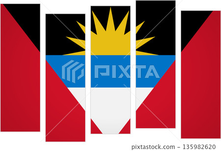 Flag of Antigua And Barbuda. Flag with a design featuring vertical panels in a modular perspective Flag of Antigua And Barbuda. Flag with a design featuring vertical panels in a modular perspective 135982620
