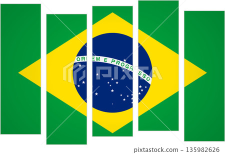 Flag of Brasil. Flag with a design featuring vertical panels in a modular perspective Flag of Brasil. Flag with a design featuring vertical panels in a modular perspective 135982626