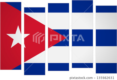Flag of Cuba. Flag with a design featuring vertical panels in a modular perspective 135982631