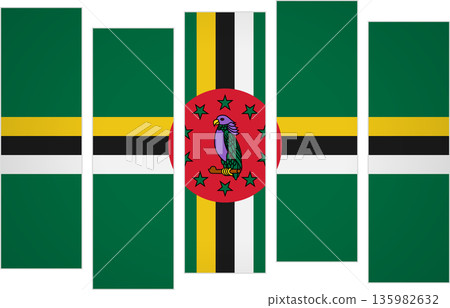 Flag of Dominica. Flag with a design featuring vertical panels in a modular perspective 135982632