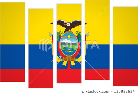 Flag of Ecuador. Flag with a design featuring vertical panels in a modular perspective 135982634
