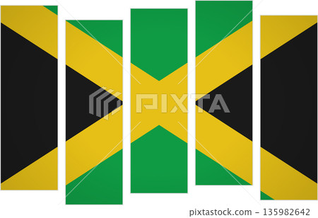 Flag of Jamaica. Flag with a design featuring vertical panels in a modular perspective Flag of Jamaica. Flag with a design featuring vertical panels in a modular perspective 135982642