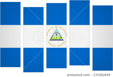 Flag of Nicaragua. Flag with a design featuring vertical panels in a modular perspective 135982644