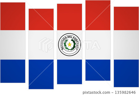 Flag of Paraguay. Flag with a design featuring vertical panels in a modular perspective Flag of Paraguay. Flag with a design featuring vertical panels in a modular perspective 135982646
