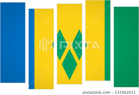 Flag of Saint Vincent and the Grenadines. A design featuring panels in a modular perspective 135982651