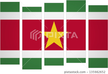 Flag of Suriname. Flag with a design featuring vertical panels in a modular perspective 135982652