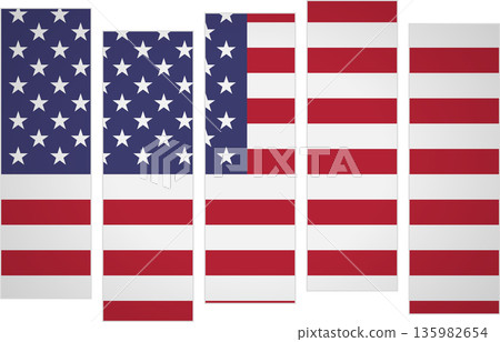 Flag of United States. Flag with a design featuring vertical panels in a modular perspective Flag of United States. Flag with a design featuring vertical panels in a modular perspective 135982654