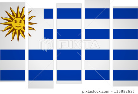 Flag of Uruguay. Flag with a design featuring vertical panels in a modular perspective Flag of Uruguay. Flag with a design featuring vertical panels in a modular perspective 135982655