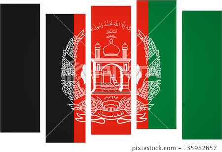 Flag of Afghanistan. Flag with a design featuring vertical panels in a modular perspective Flag of Afghanistan. Flag with a design featuring vertical panels in a modular perspective 135982657