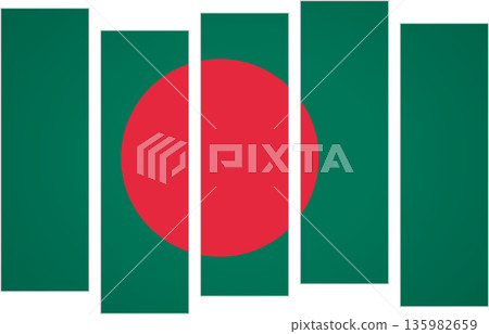 Flag of Bangladesh. Flag with a design featuring vertical panels in a modular perspective 135982659